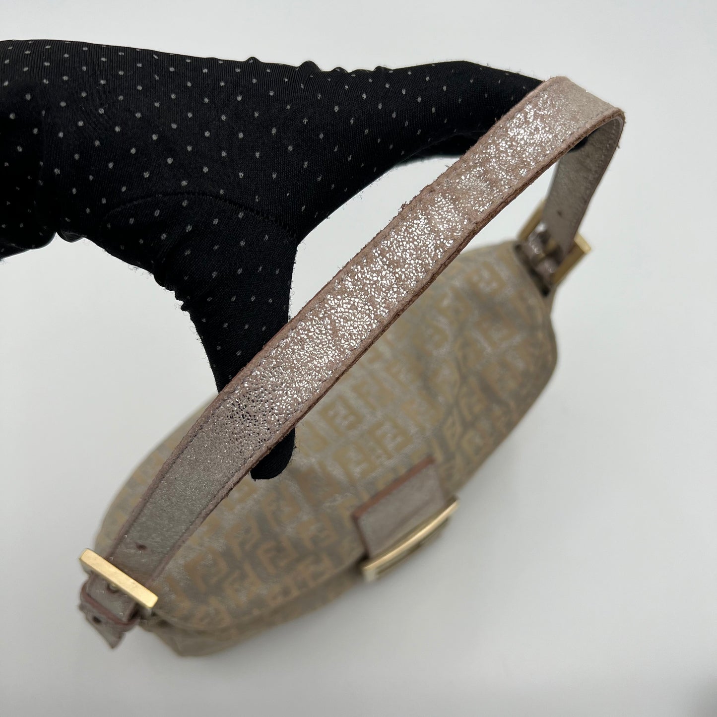 Fendi Rose Gold Metallic Zucchino Double Flap Baguette