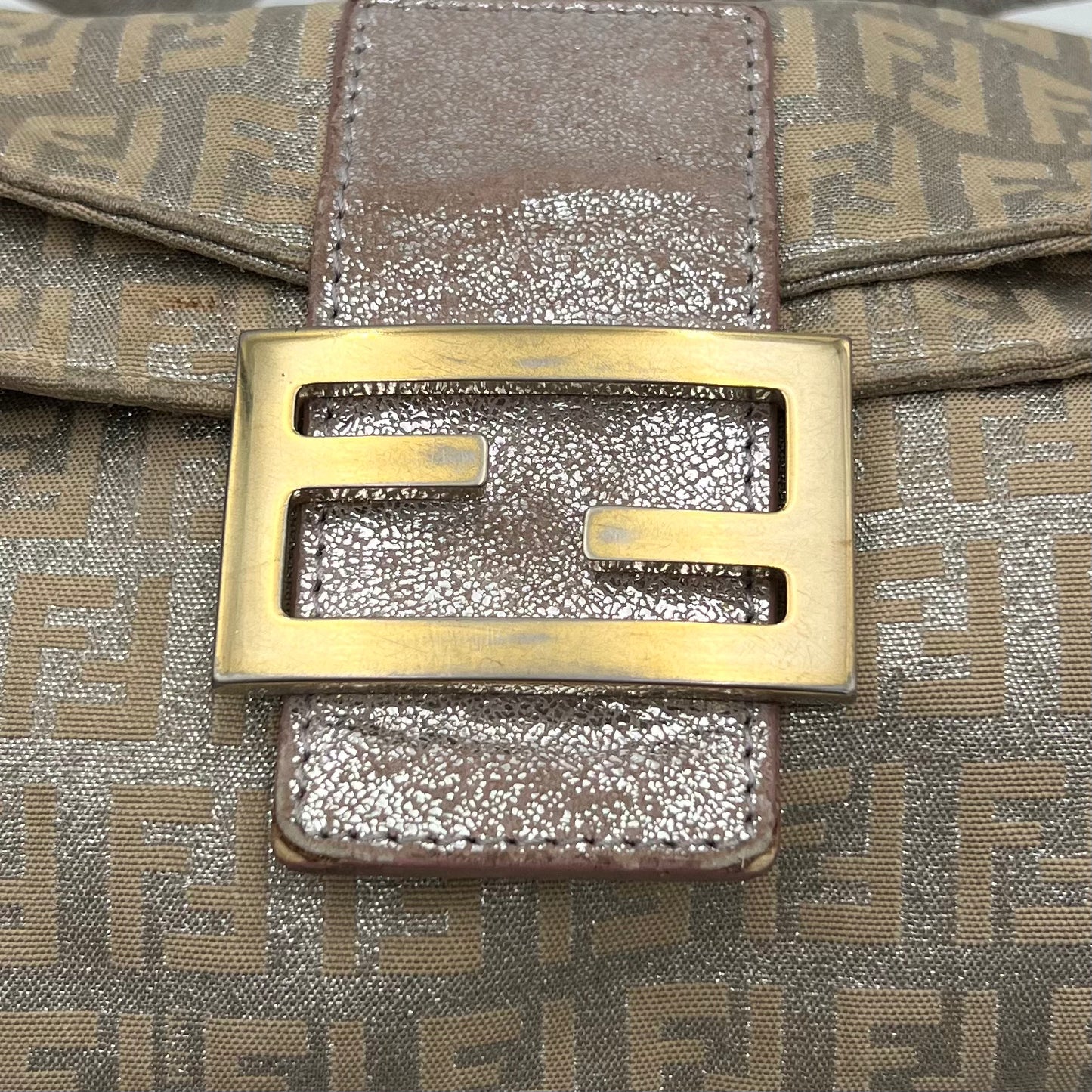 Fendi Rose Gold Metallic Zucchino Double Flap Baguette