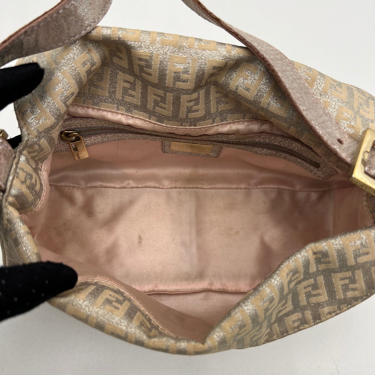Fendi Rose Gold Metallic Zucchino Double Flap Baguette