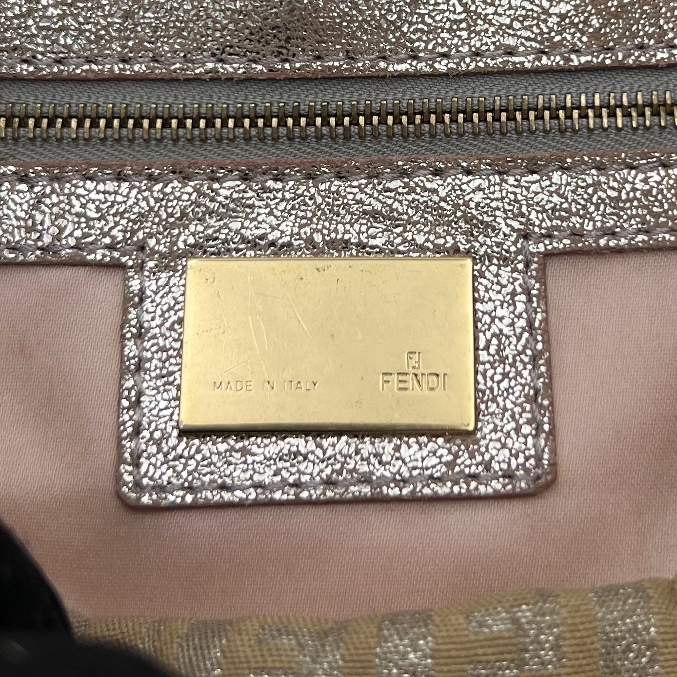 Fendi Rose Gold Metallic Zucchino Double Flap Baguette