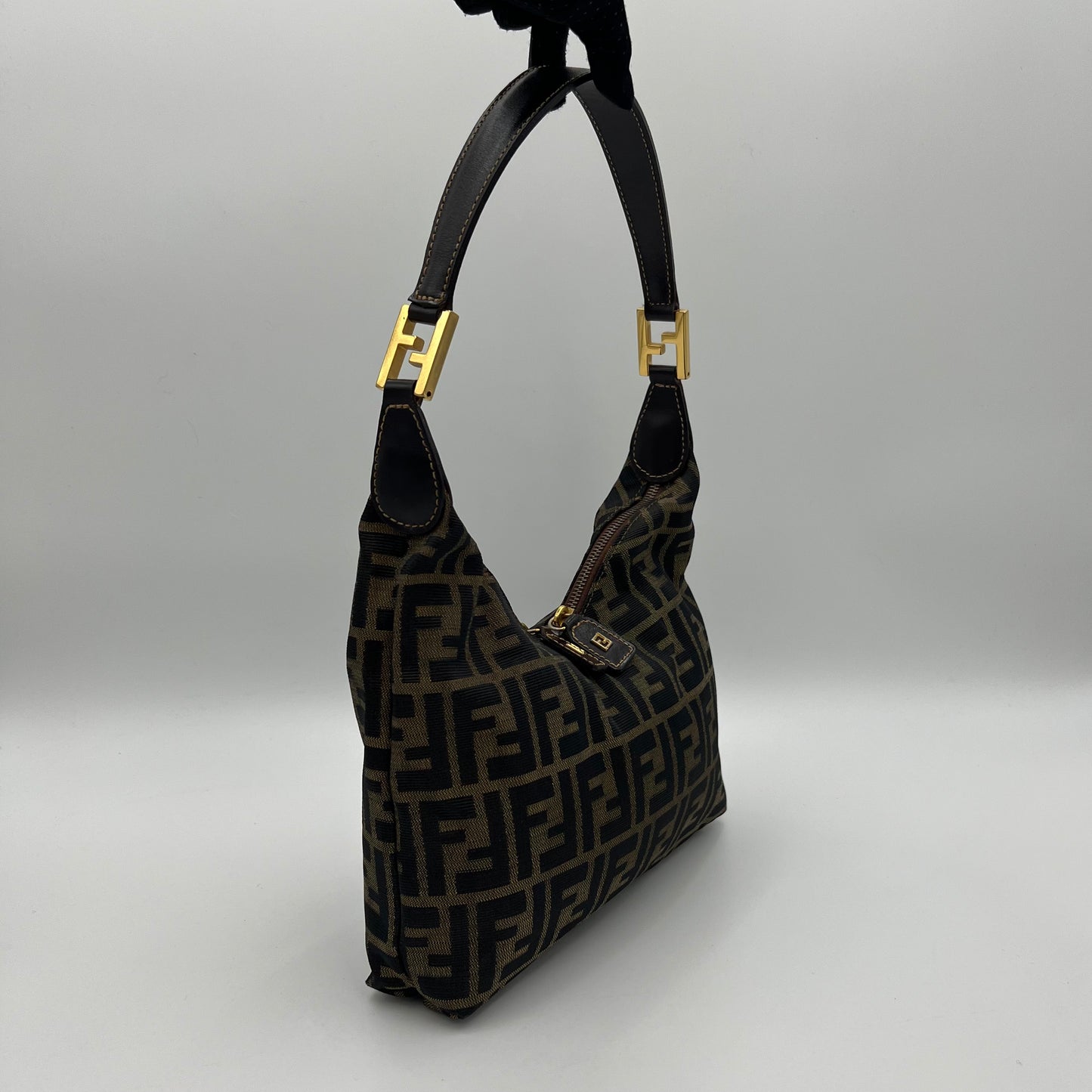 Fendi Tobacco Zucca V Hobo Shoulder Bag