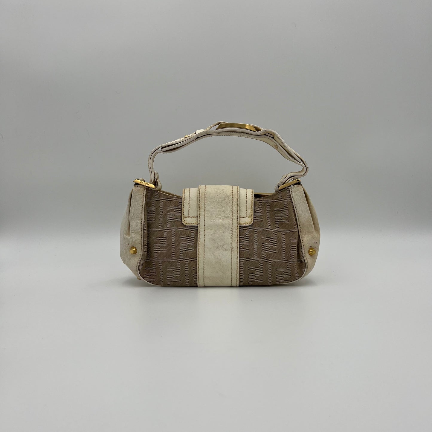 Fendi Beige Zucca White Leather Shoulder Bag