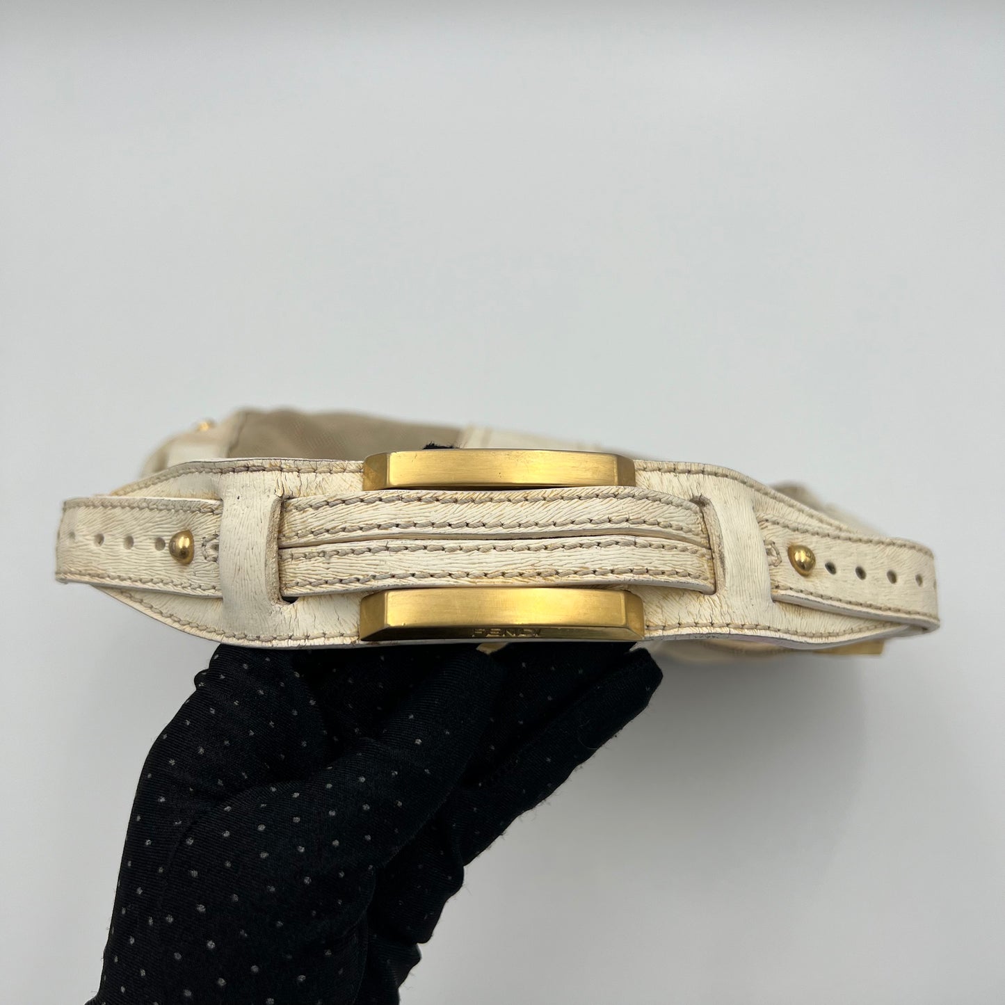 Fendi Beige Zucca White Leather Shoulder Bag