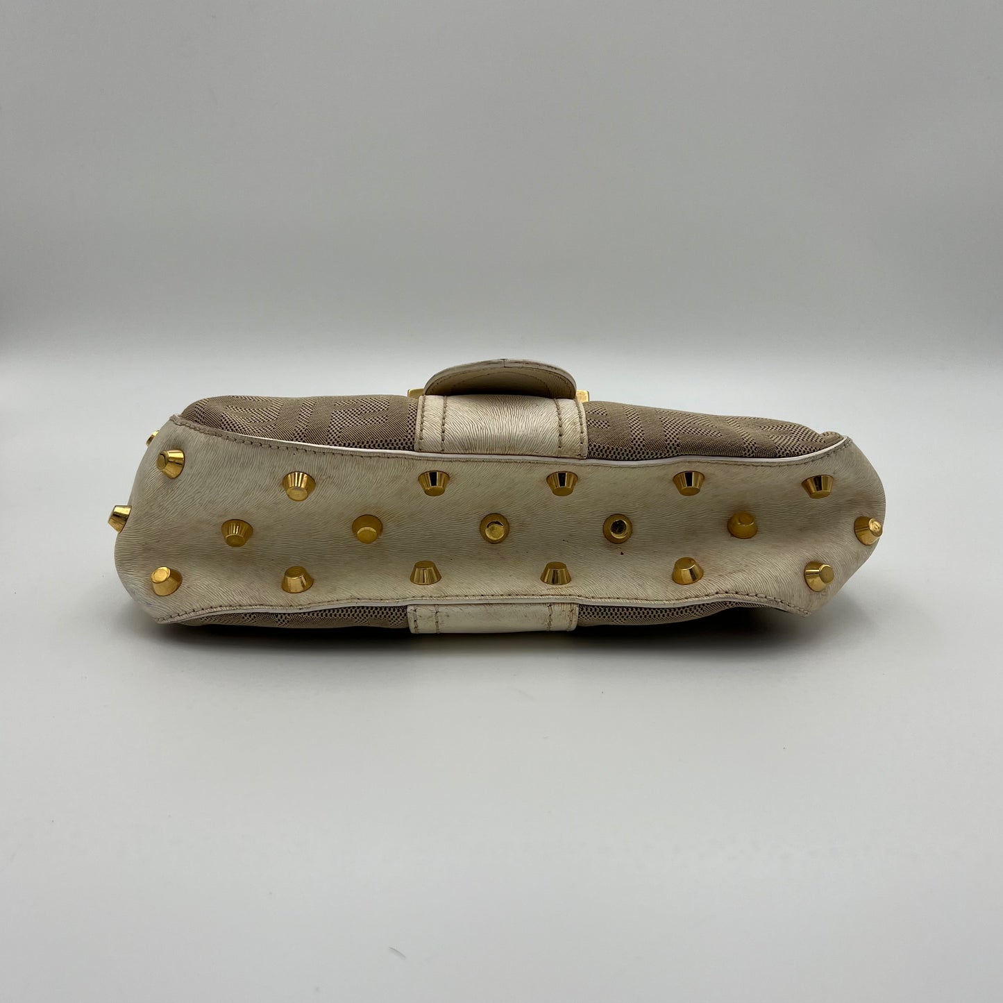Fendi Beige Zucca White Leather Shoulder Bag