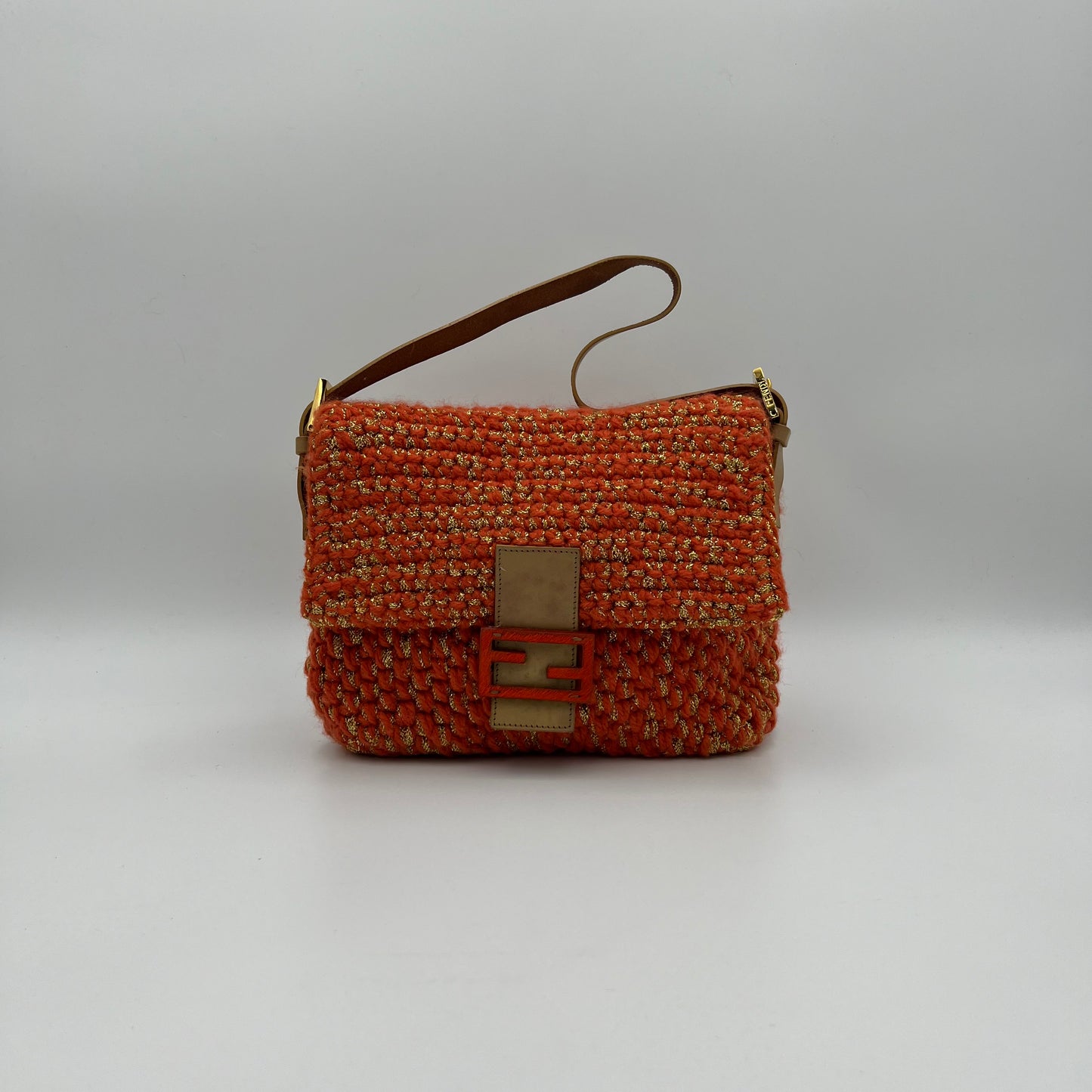 Fendi Orange Crochet Mamma Baguette