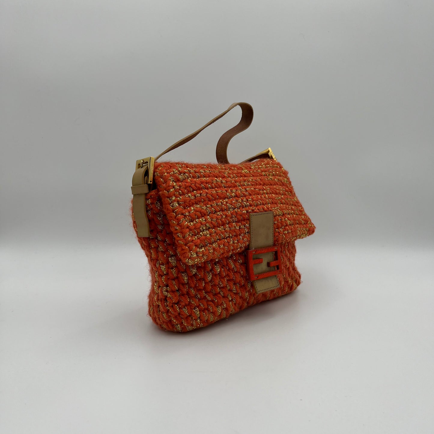 Fendi Orange Crochet Mamma Baguette