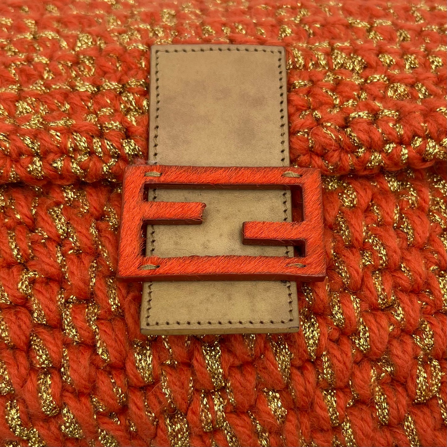 Fendi Orange Crochet Mamma Baguette