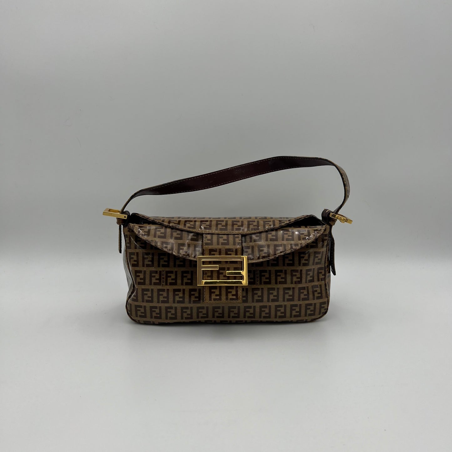 Fendi Brown Zucchino Coated Canvas Baguette