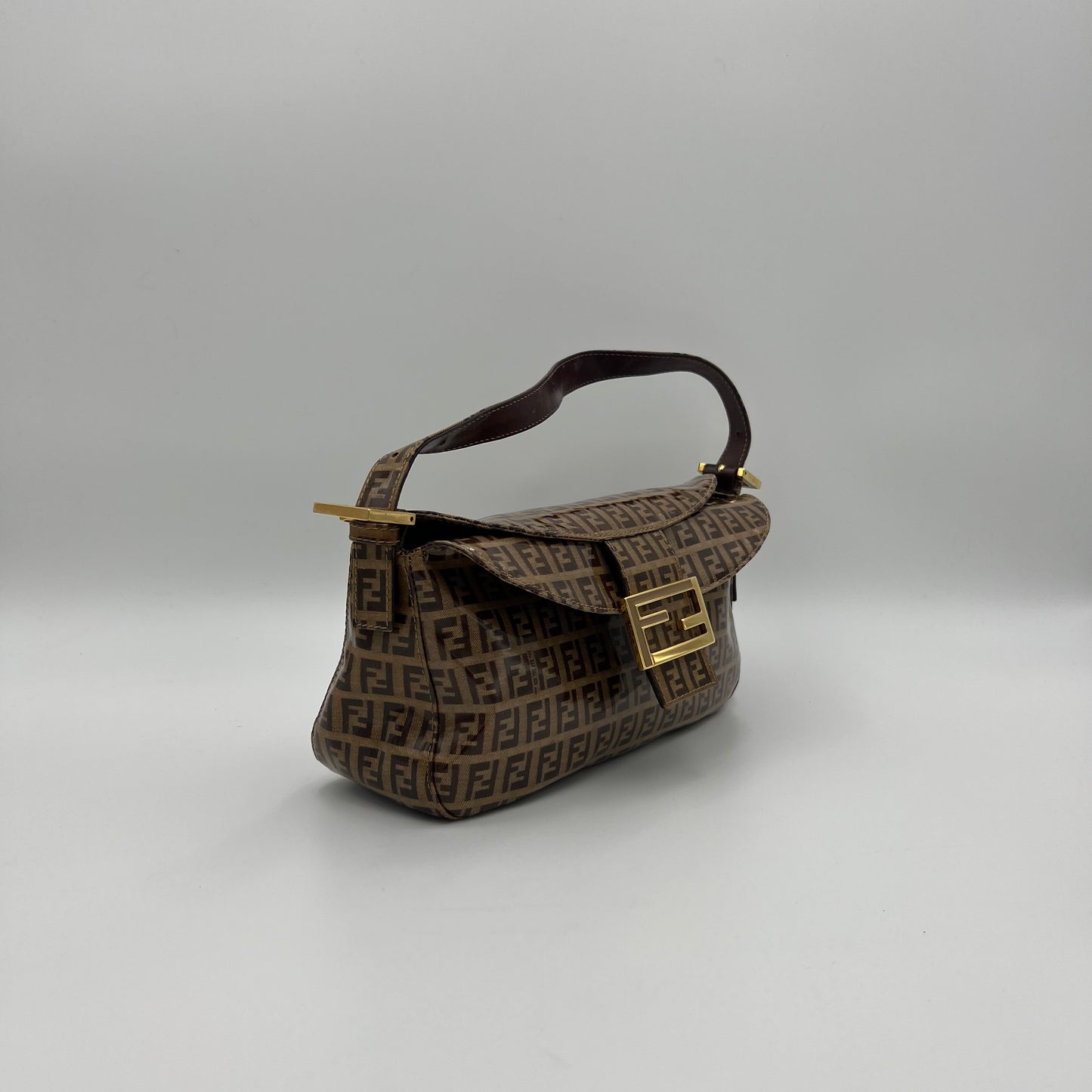 Fendi Brown Zucchino Coated Canvas Baguette