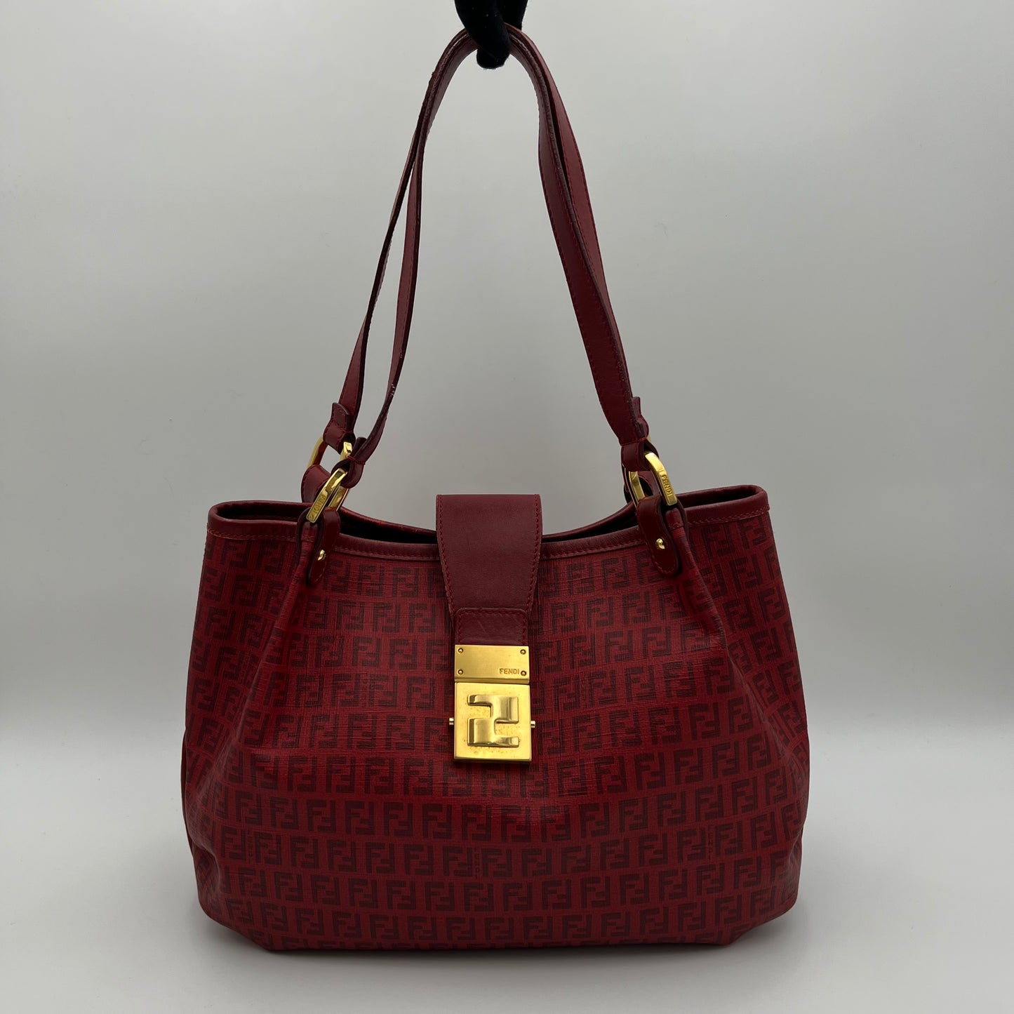 Fendi Red Zucchino Spalmati Coated Canvas Tote