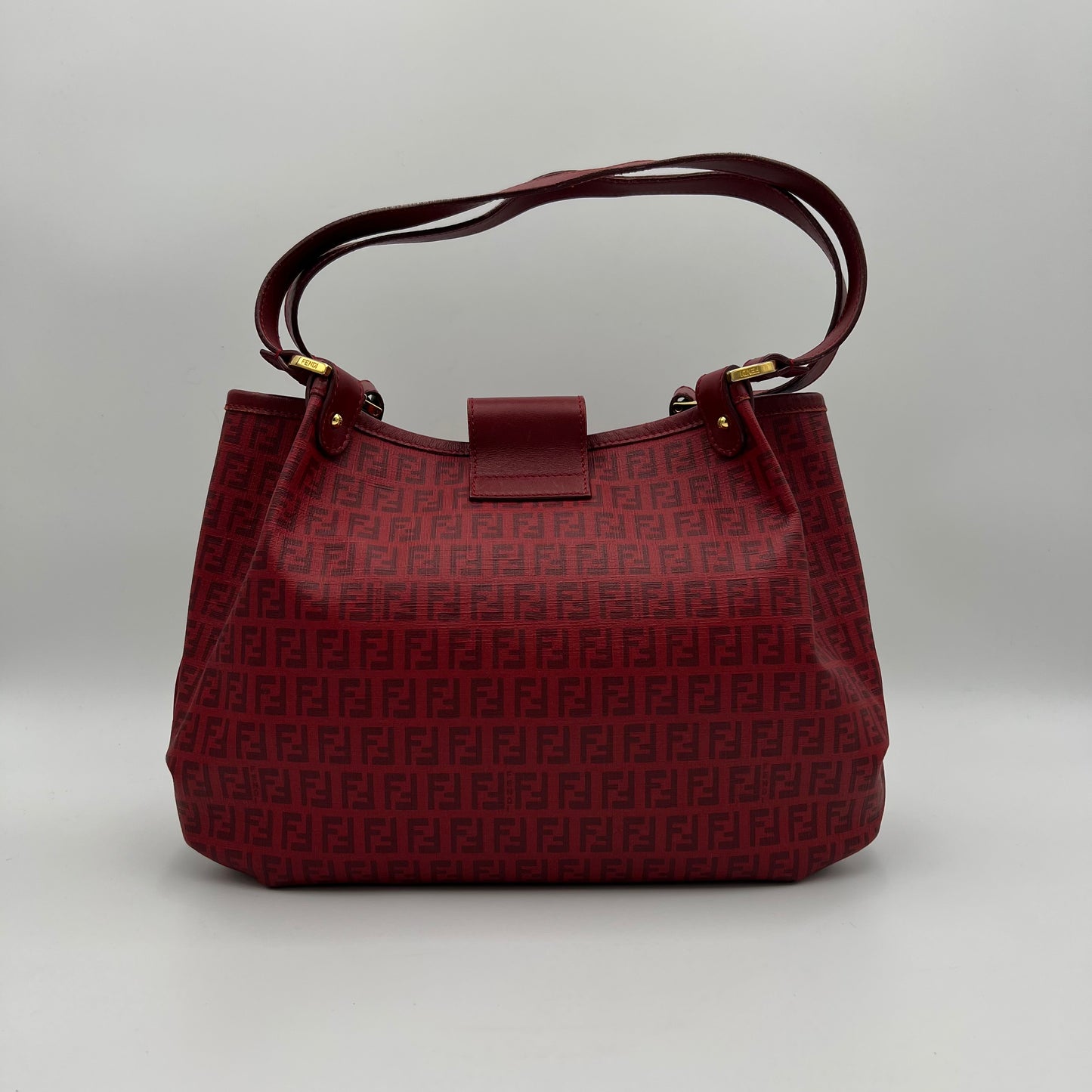 Fendi Red Zucchino Spalmati Coated Canvas Tote