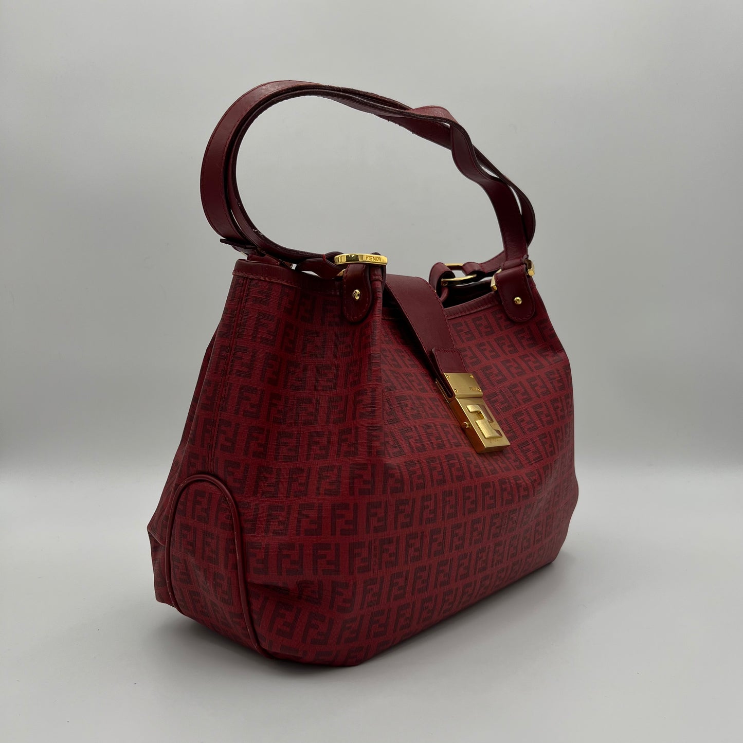 Fendi Red Zucchino Spalmati Coated Canvas Tote