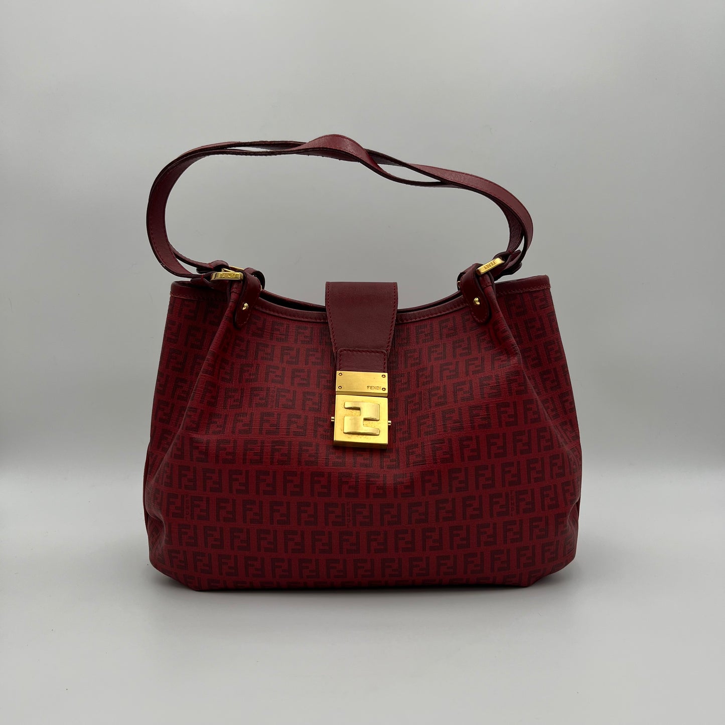 Fendi Red Zucchino Spalmati Coated Canvas Tote