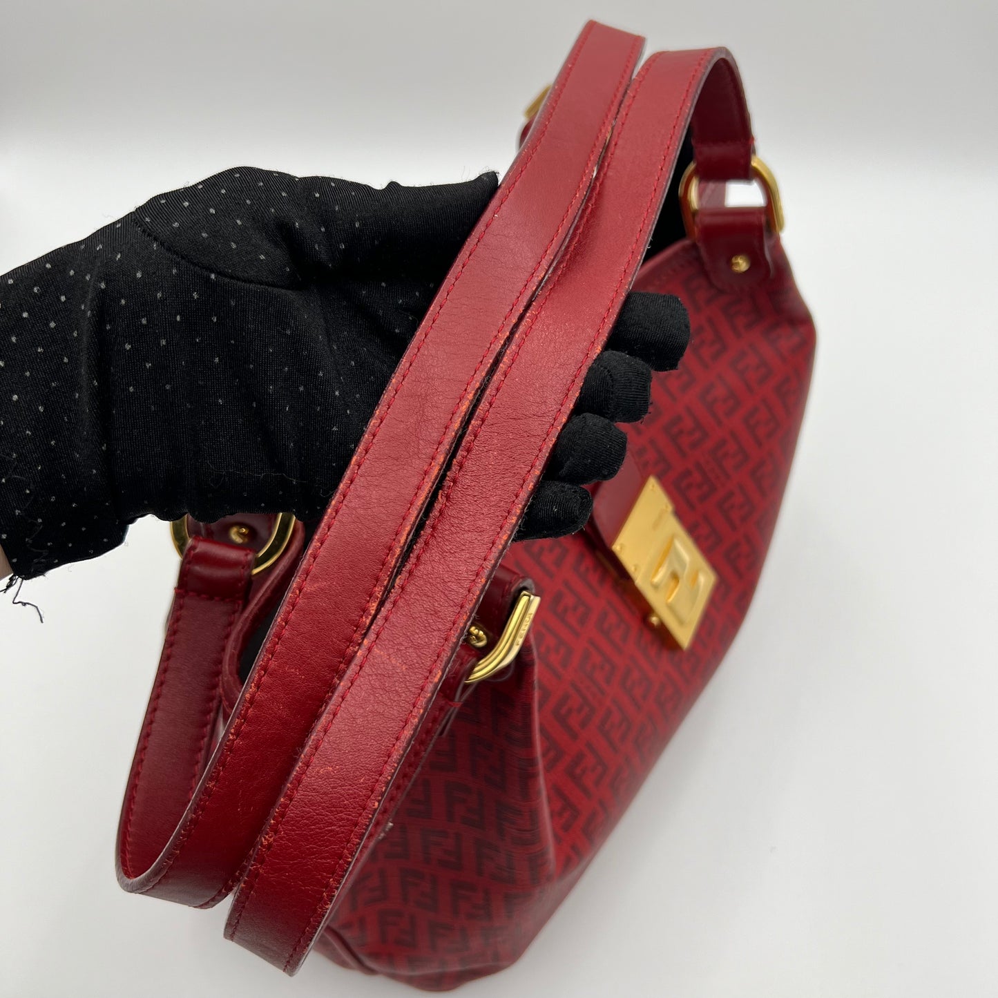 Fendi Red Zucchino Spalmati Coated Canvas Tote
