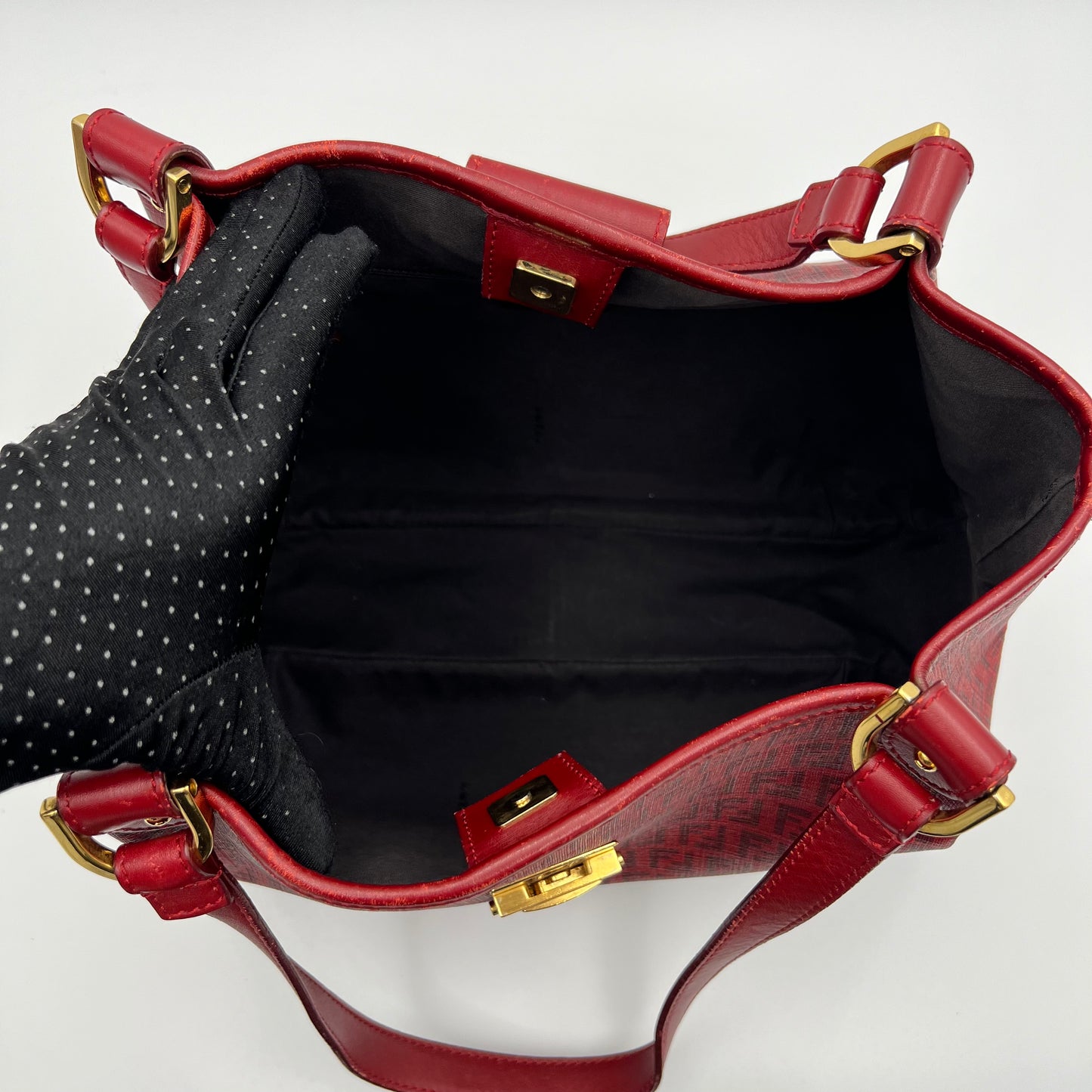Fendi Red Zucchino Spalmati Coated Canvas Tote