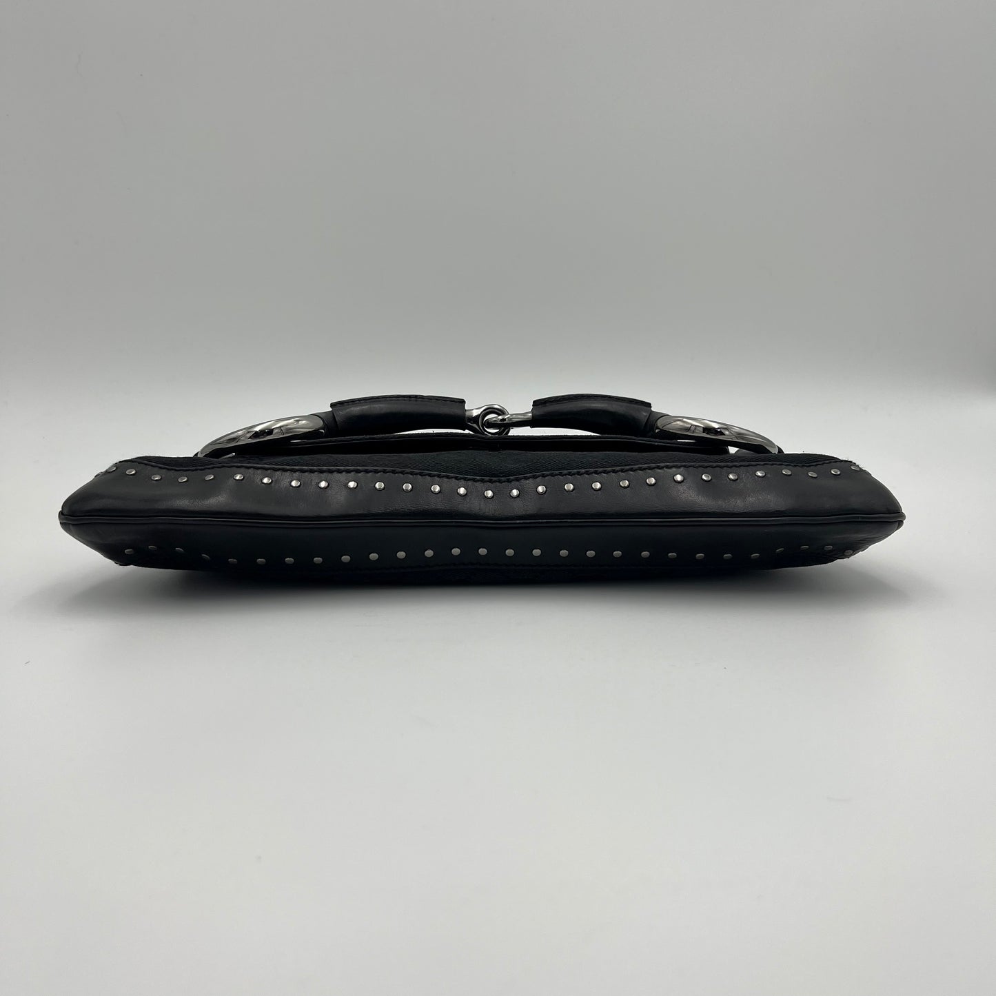 Gucci Tom Ford Black Monogram Canvas Horsebit Chain Shoulder Bag