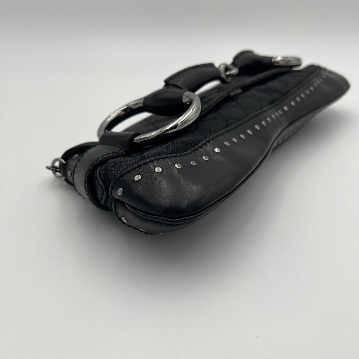 Gucci Tom Ford Black Monogram Canvas Horsebit Chain Shoulder Bag
