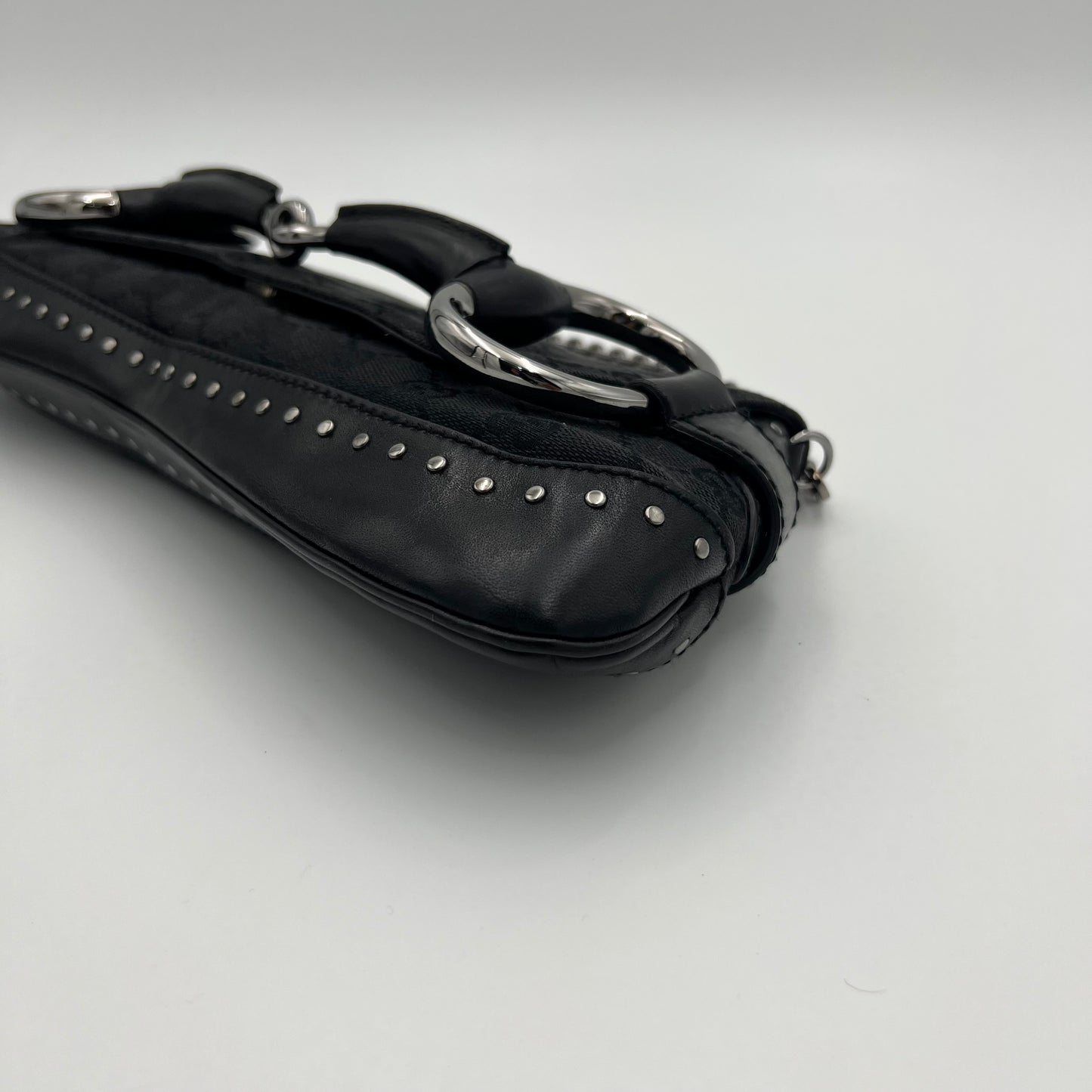 Gucci Tom Ford Black Monogram Canvas Horsebit Chain Shoulder Bag