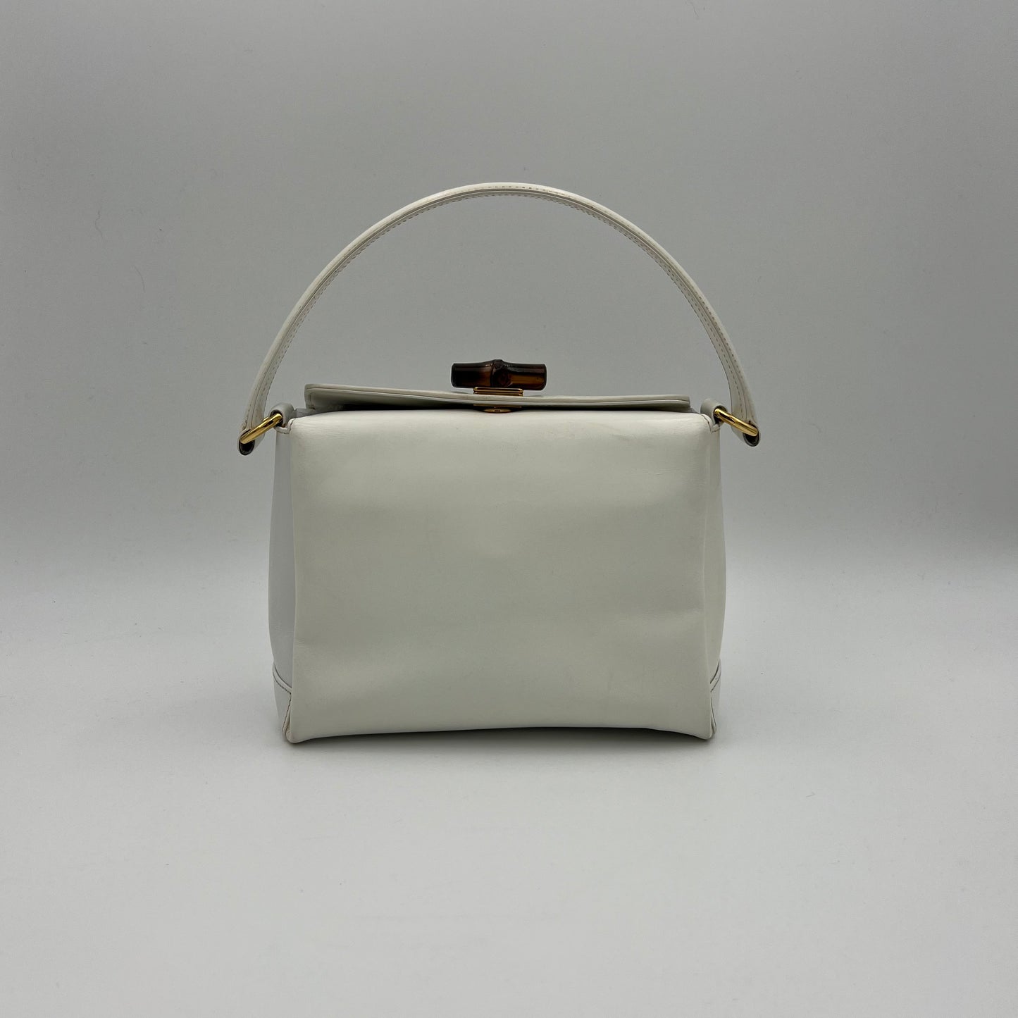 Gucci Vintage White Bamboo Twist Lock Handbag