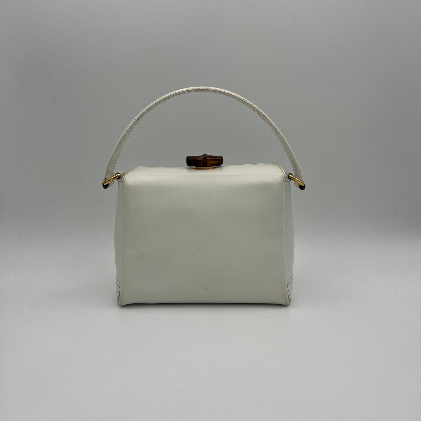 Gucci Vintage White Bamboo Twist Lock Handbag