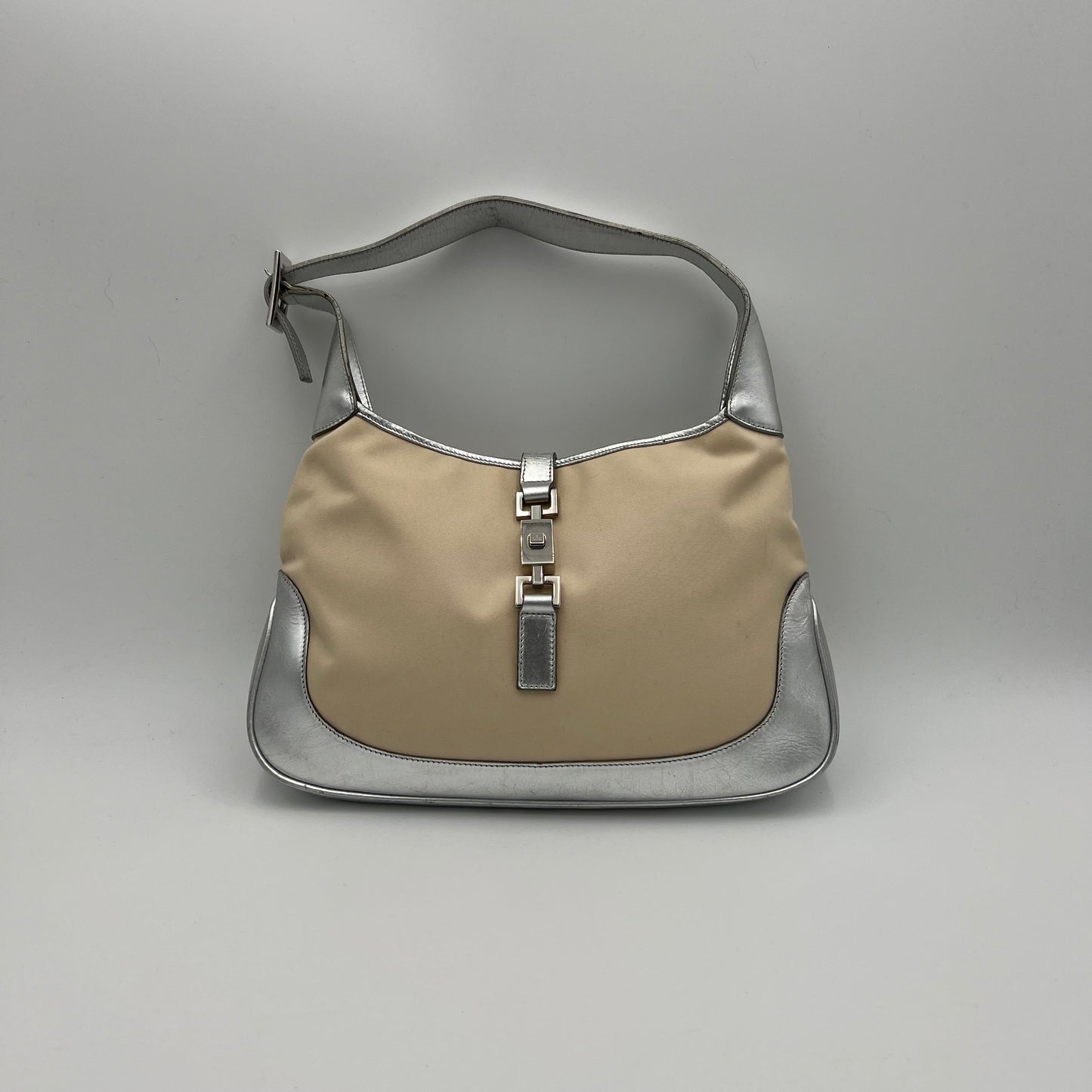 Gucci Beige Cloth Silver Leather Jackie O Bag