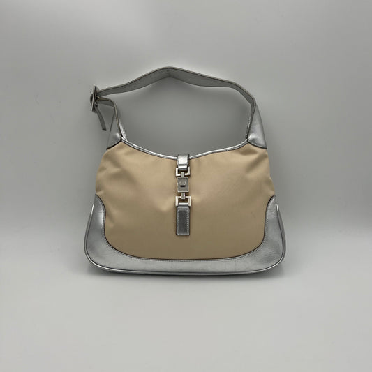 Gucci Beige Cloth Silver Leather Jackie O Bag