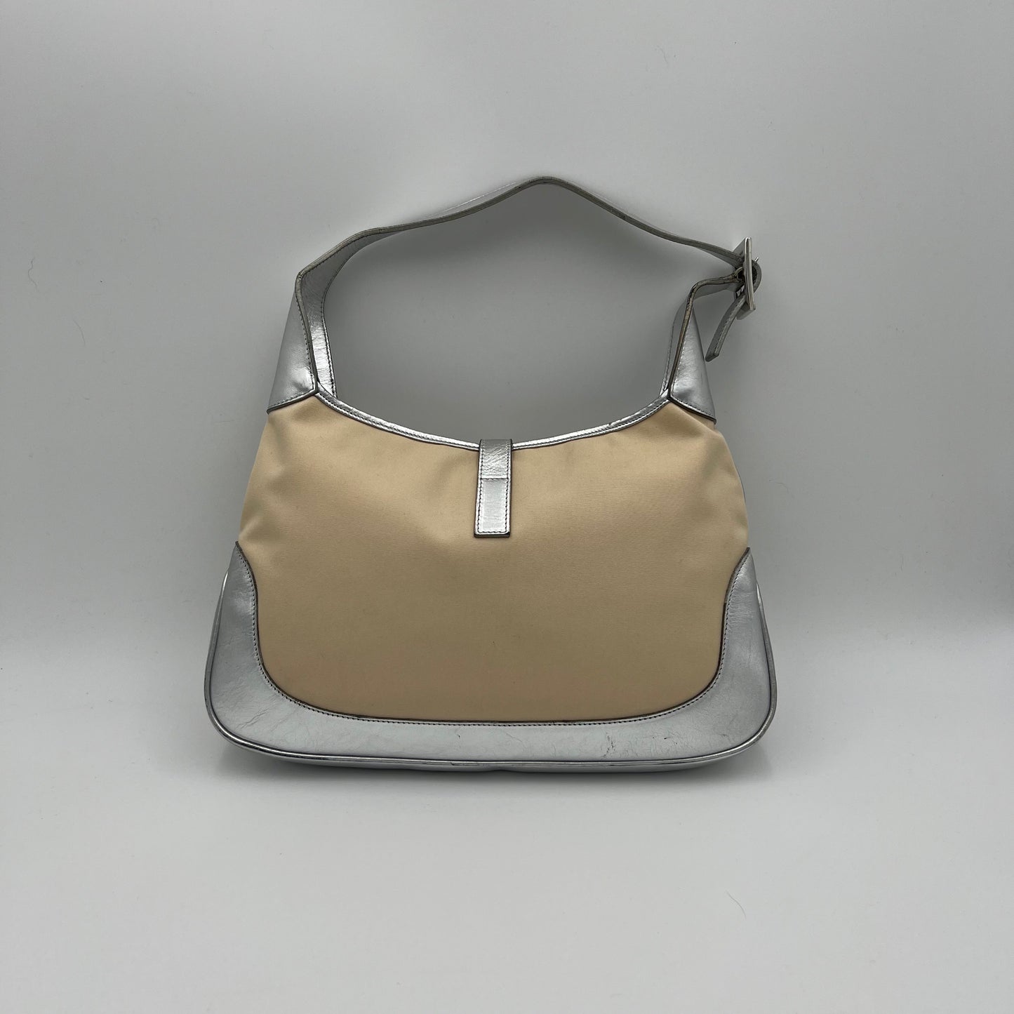 Gucci Beige Cloth Silver Leather Jackie O Bag