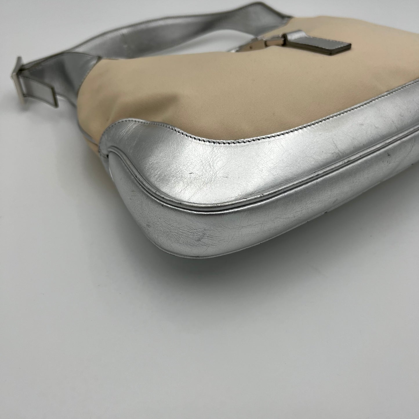 Gucci Beige Cloth Silver Leather Jackie O Bag