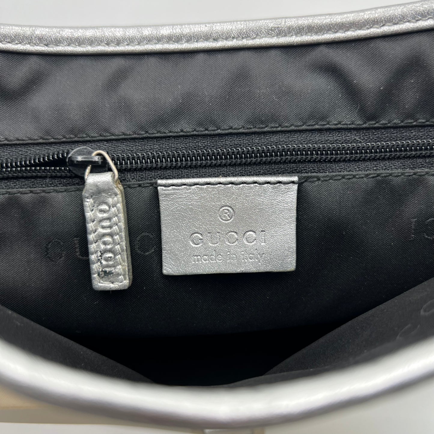 Gucci Beige Cloth Silver Leather Jackie O Bag