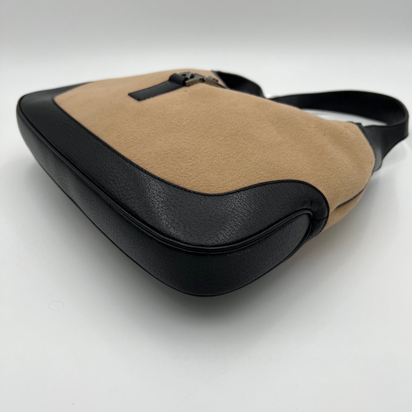 Gucci Beige Wool Black Leather Jackie O Hobo
