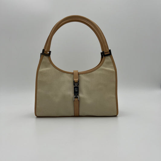 Gucci Beige Nylon and Leather Small Bardot Jackie