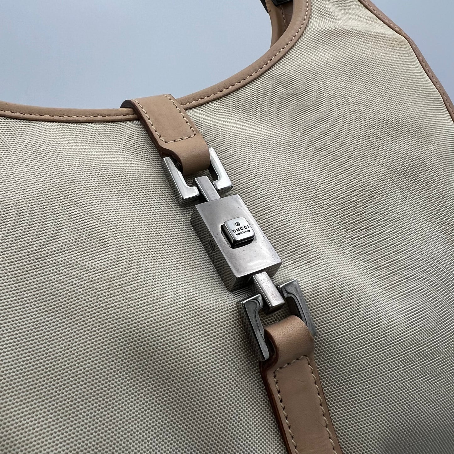 Gucci Beige Nylon and Leather Small Bardot Jackie