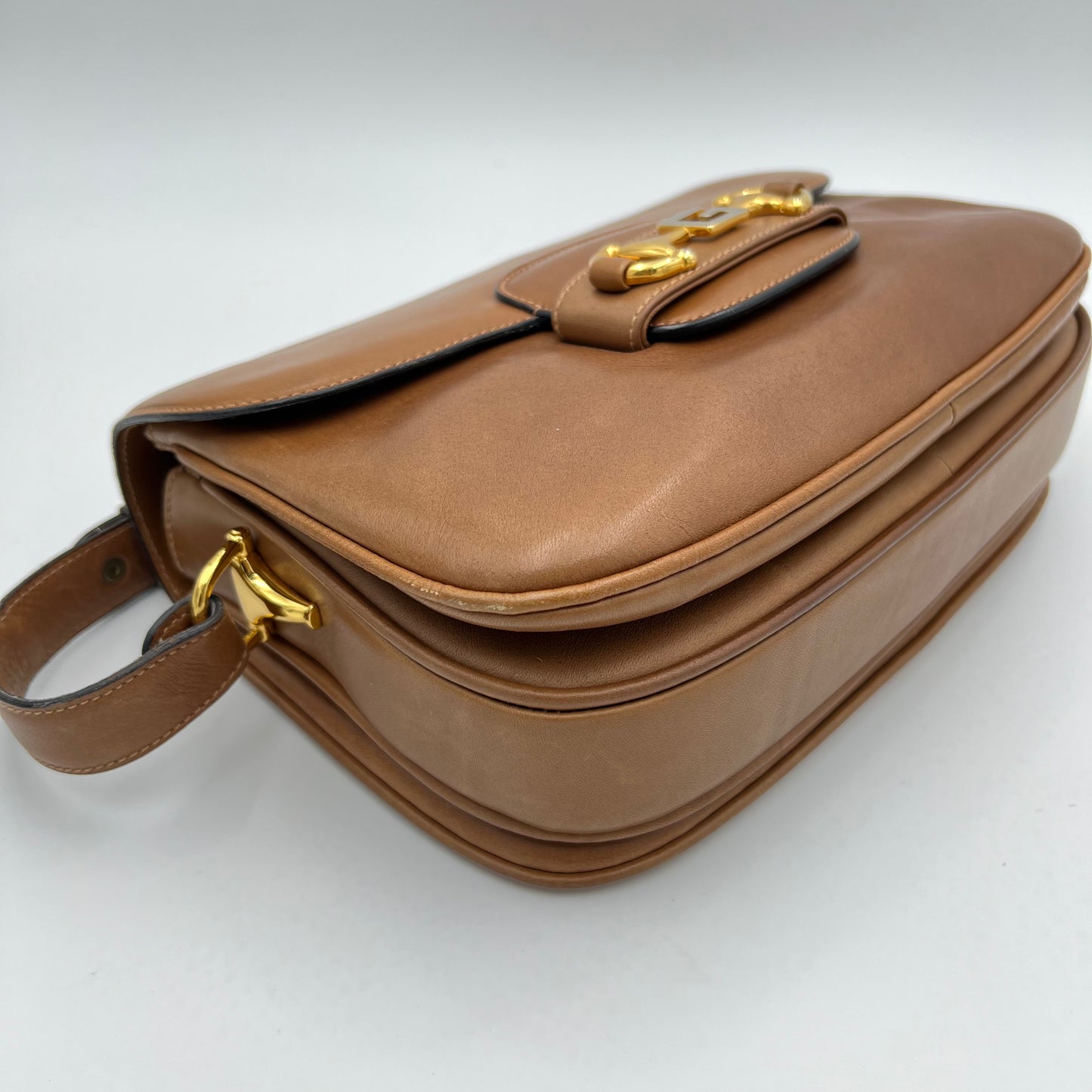 Gucci Vintage Brown Leather G Horsebit 1955 Bag
