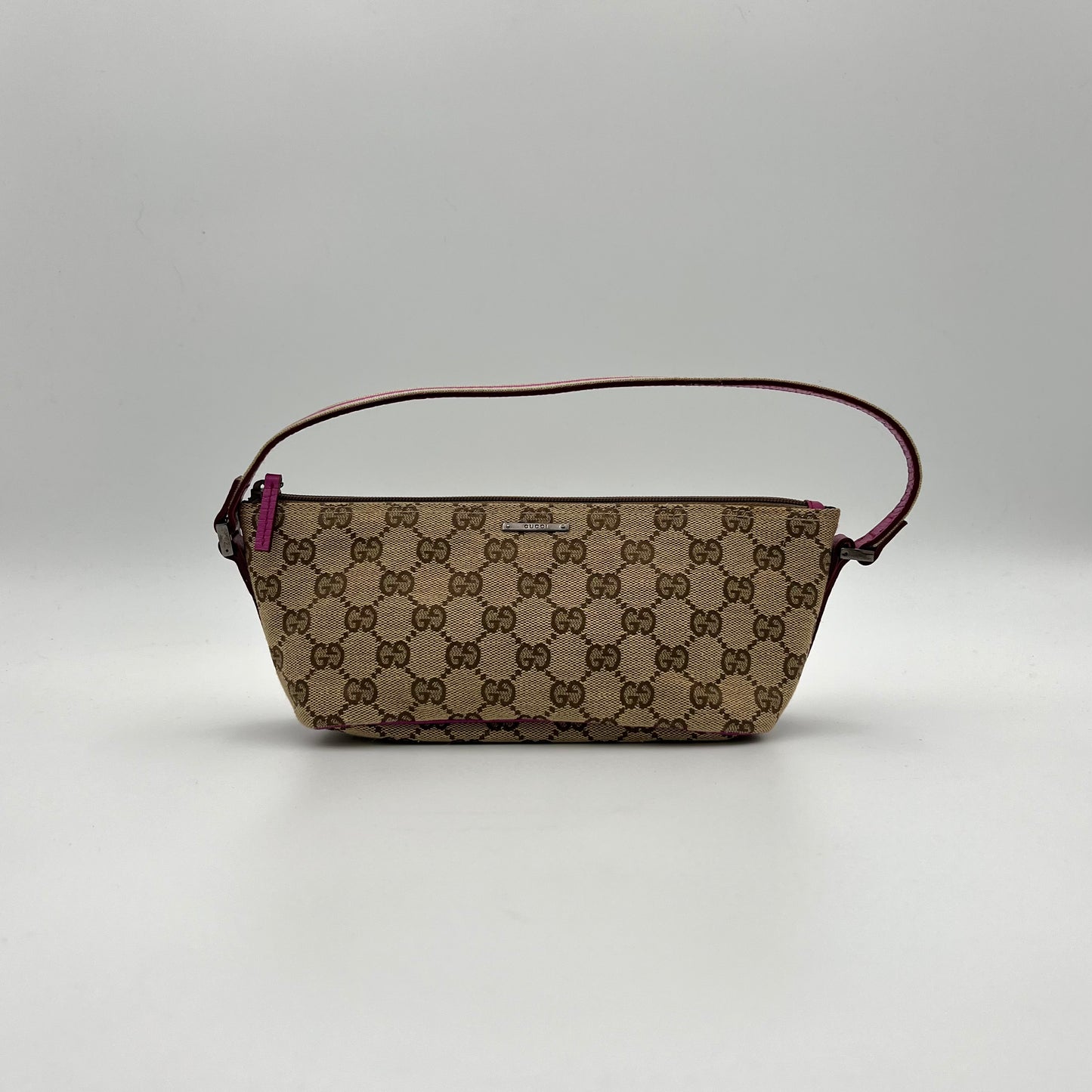 Gucci Brown Monogram Canvas Pink Sherryline Boat Pochette