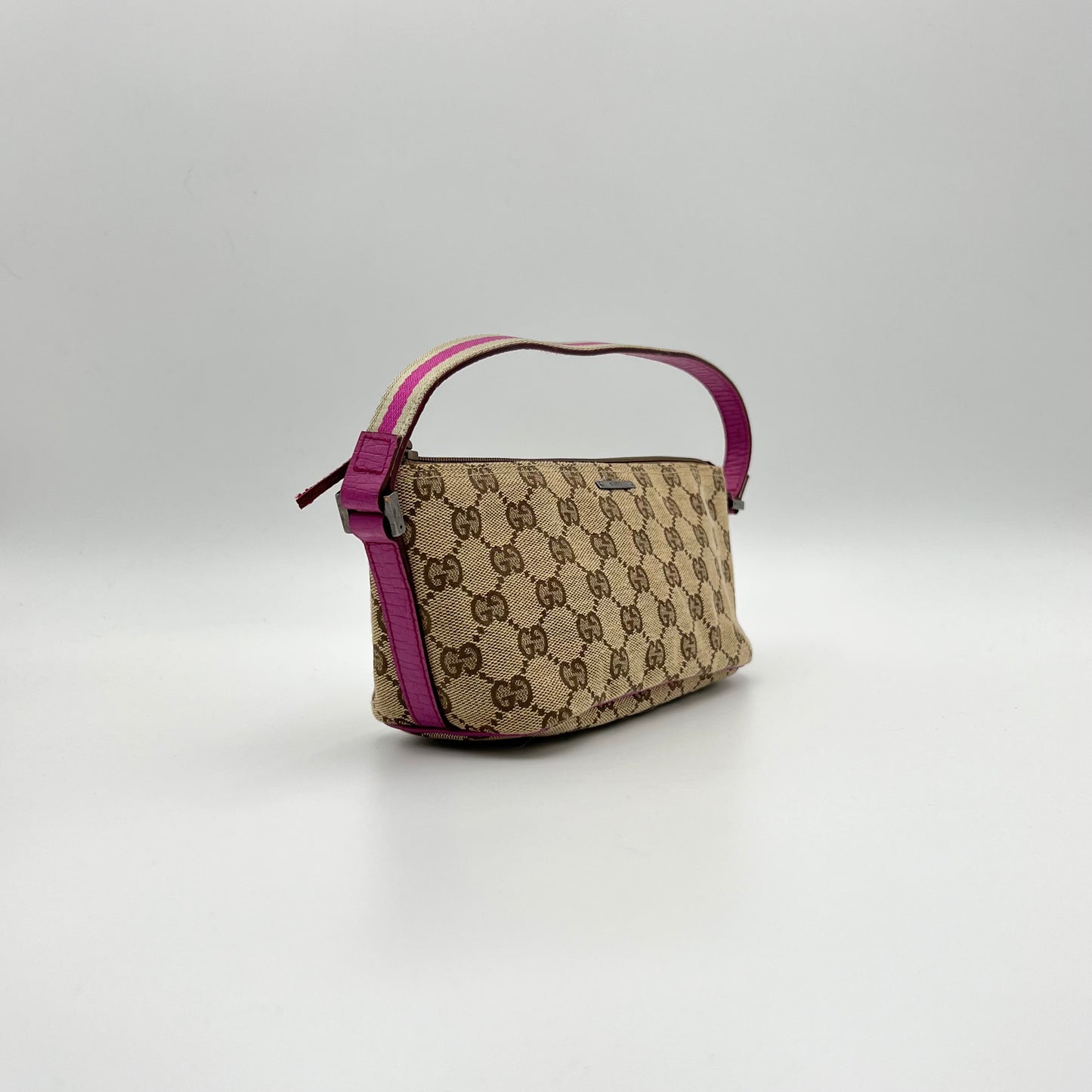Gucci Brown Monogram Canvas Pink Sherryline Boat Pochette