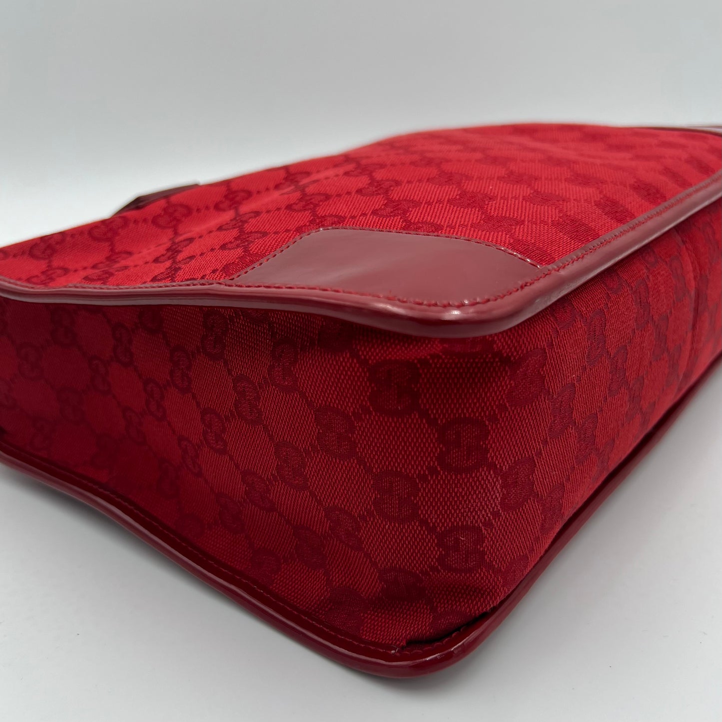 Gucci Red Monogram Canvas and Patent Leather Handbag