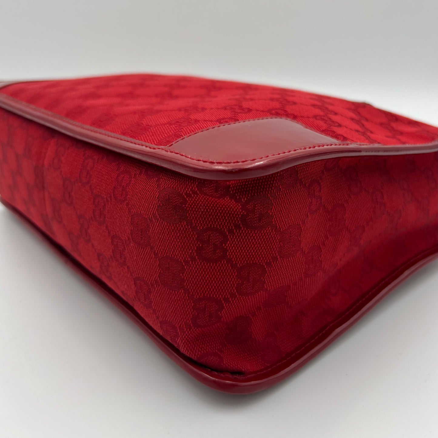 Gucci Red Monogram Canvas and Patent Leather Handbag