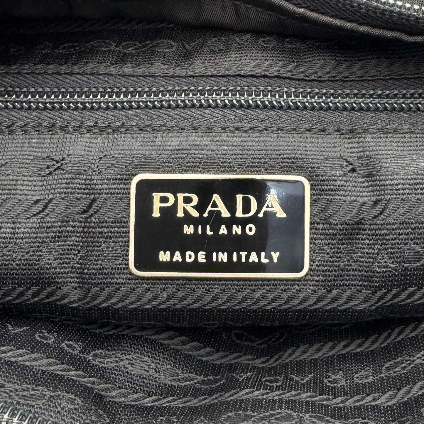 Prada Black Nylon Gold Handle Zip Handbag