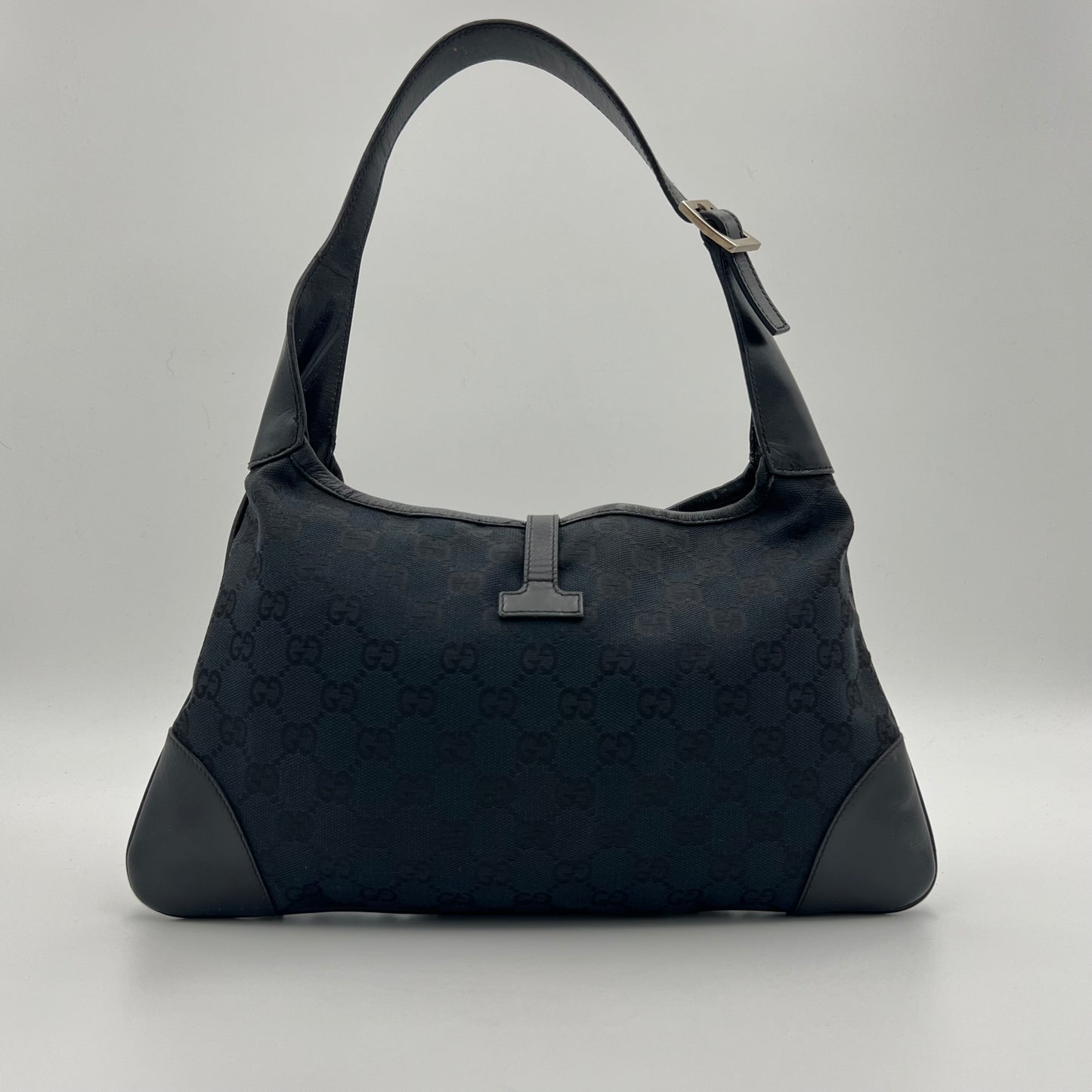 Gucci Black Monogram Canvas White Stripe Jackie Bag