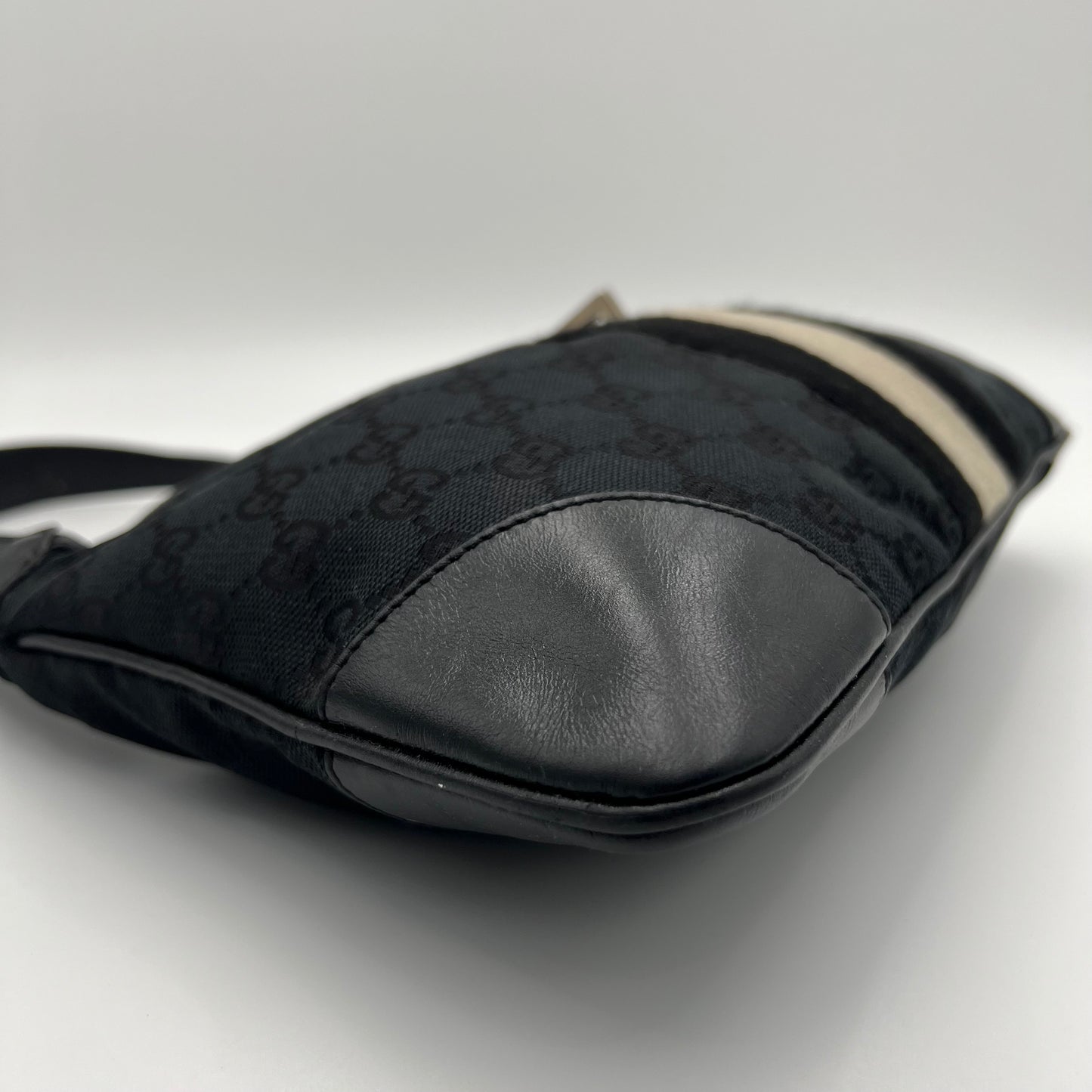Gucci Black Monogram Canvas White Stripe Jackie Bag