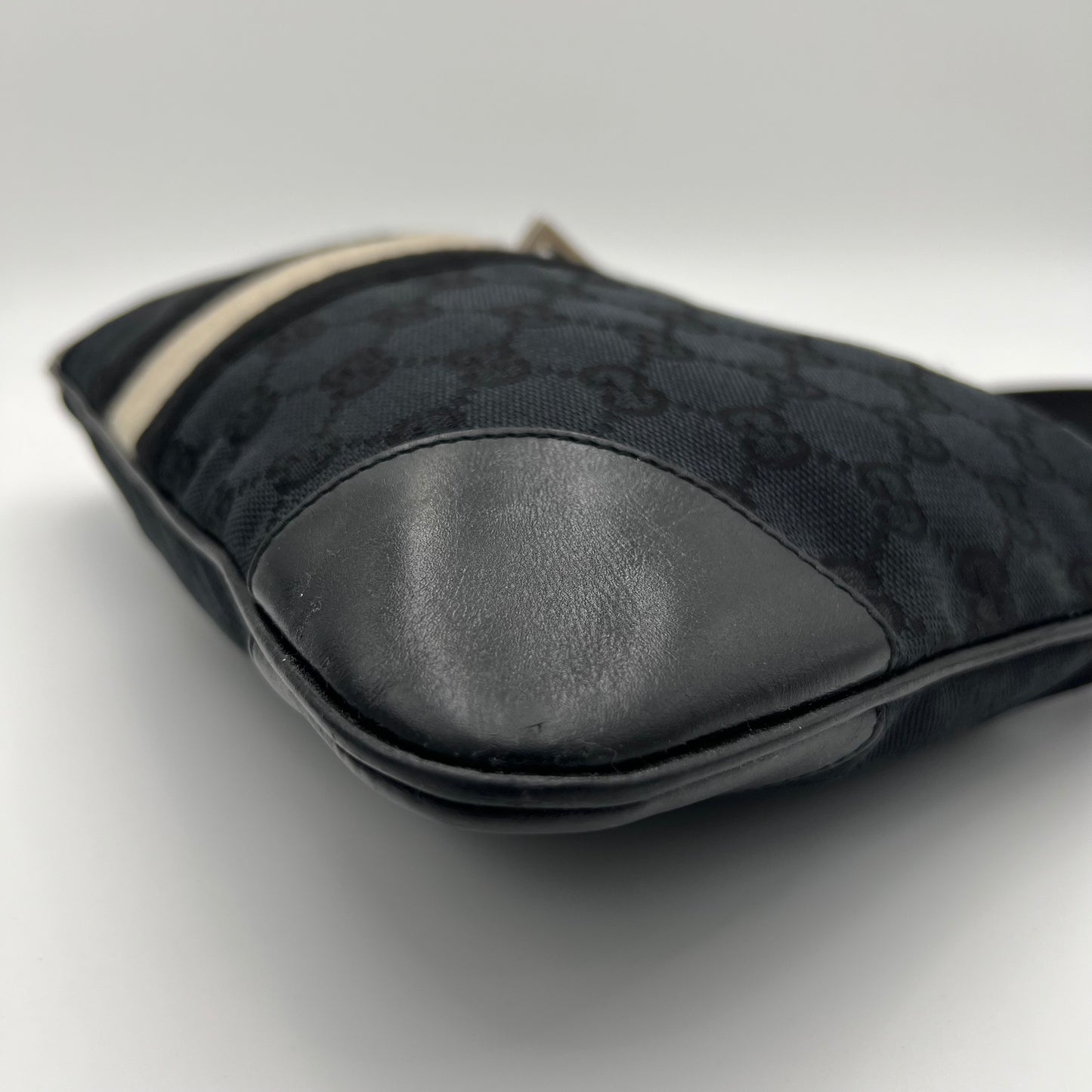 Gucci Black Monogram Canvas White Stripe Jackie Bag