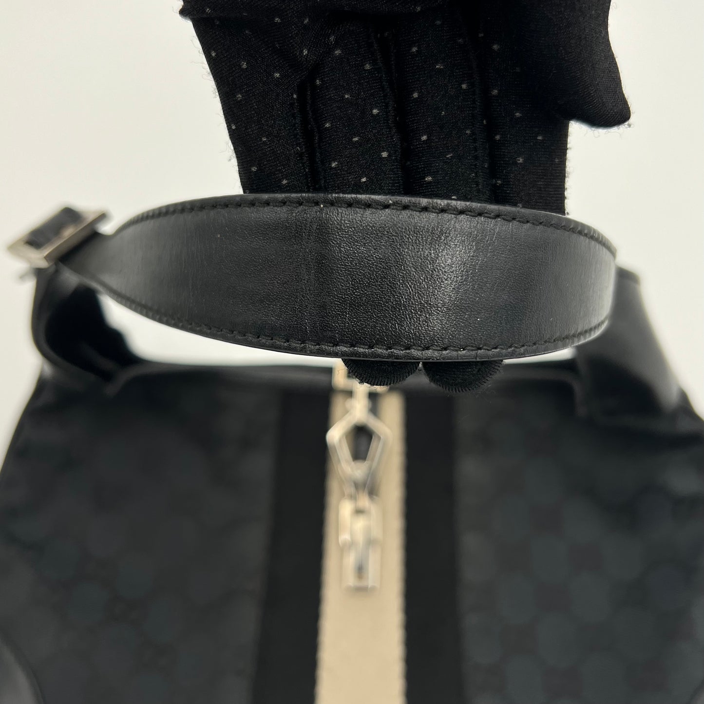 Gucci Black Monogram Canvas White Stripe Jackie Bag