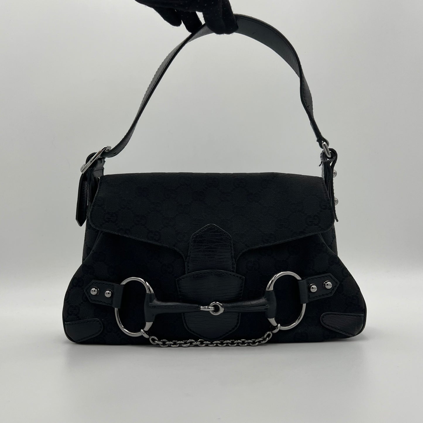 Gucci Monogram Canvas and Leather Horsebit 1955 Chain Shoulder Bag