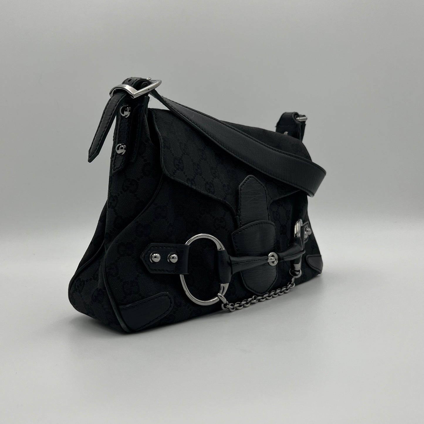 Gucci Monogram Canvas and Leather Horsebit 1955 Chain Shoulder Bag