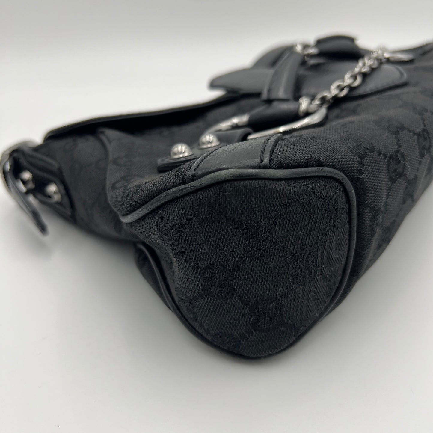 Gucci Monogram Canvas and Leather Horsebit 1955 Chain Shoulder Bag