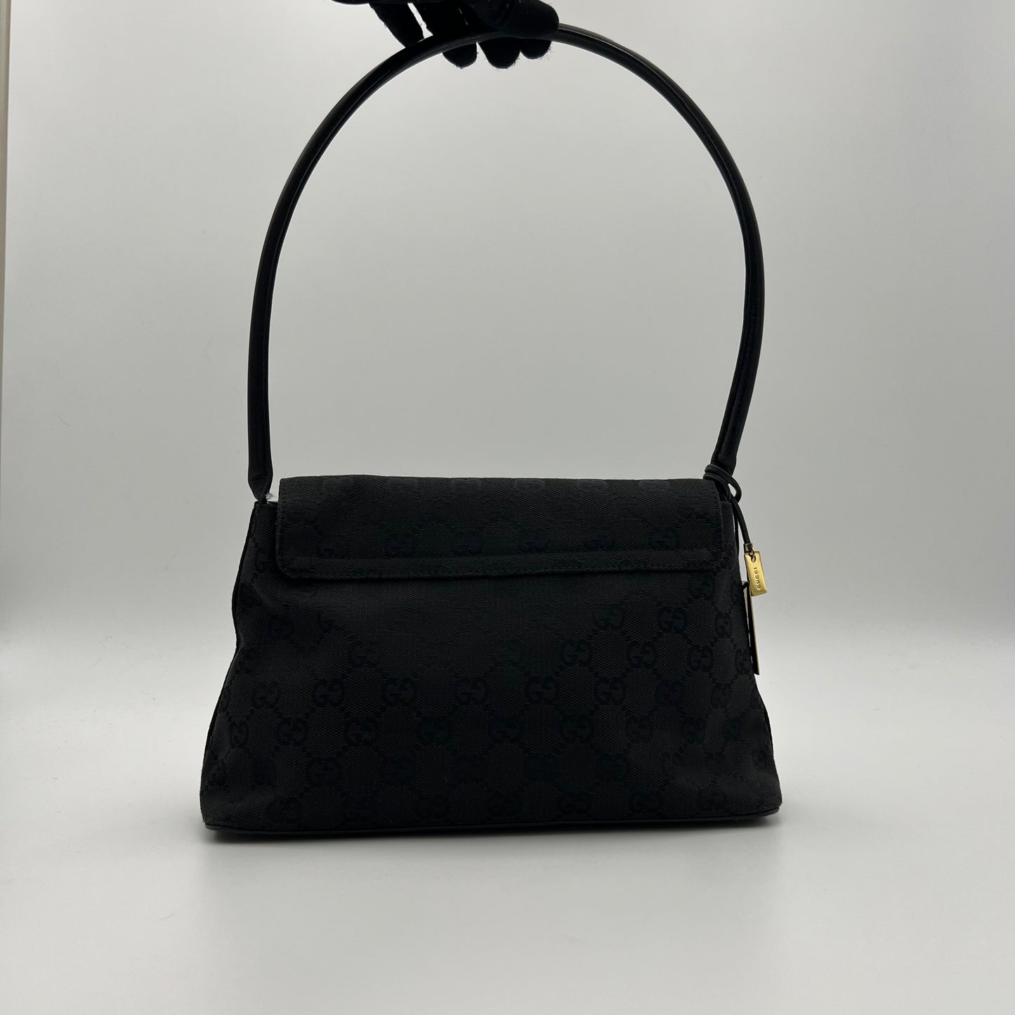 Gucci Black Monogram Canvas Flap Shoulder Bag
