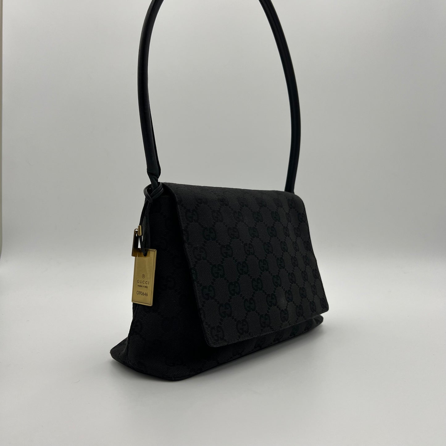 Gucci Black Monogram Canvas Flap Shoulder Bag