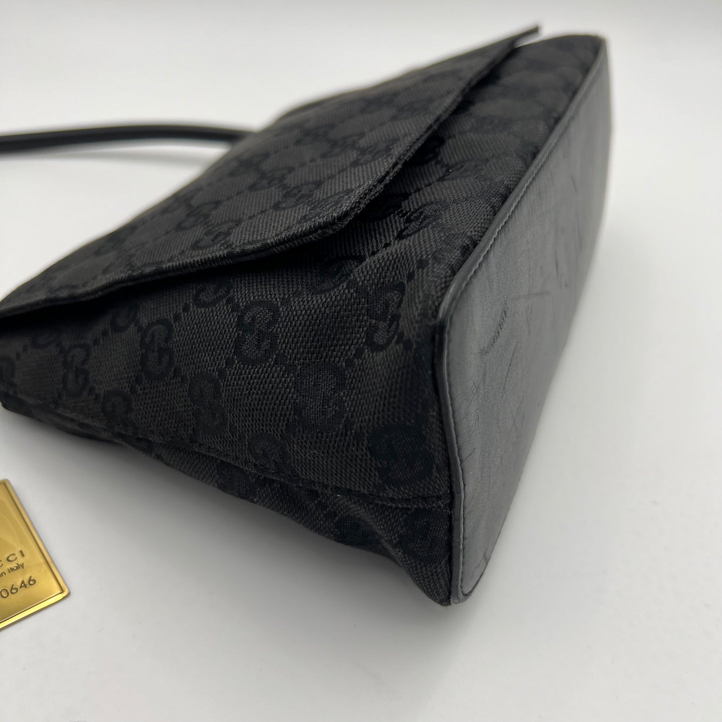 Gucci Black Monogram Canvas Flap Shoulder Bag
