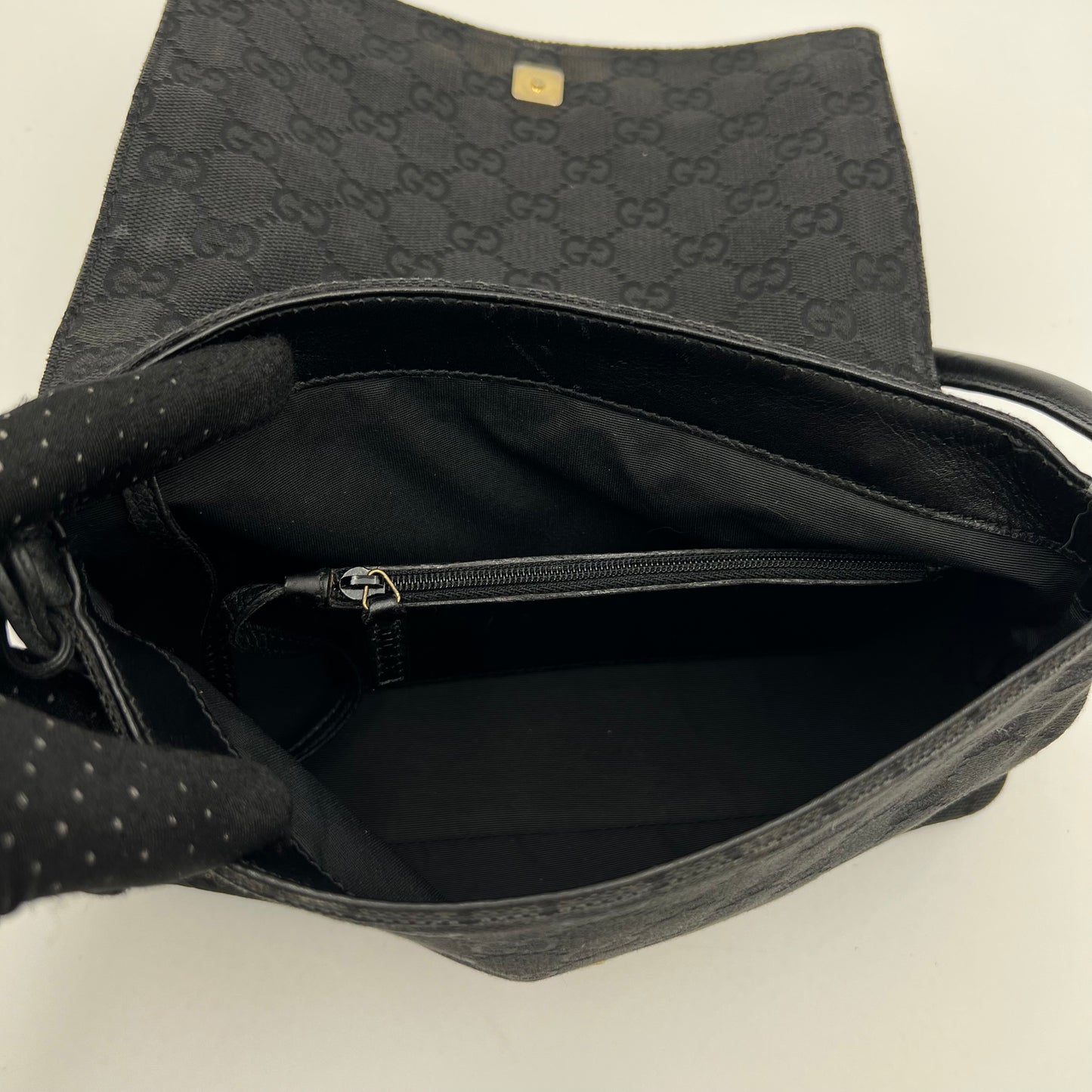Gucci Black Monogram Canvas Flap Shoulder Bag