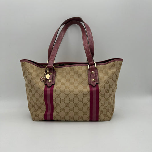 Gucci Beige Monogram Canvas Pink Sherryline Tote